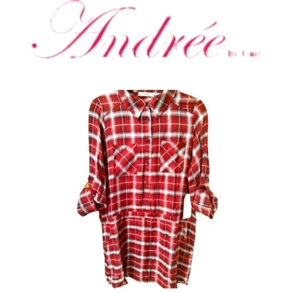 Andree Burgundy & White Plaid Midi Dress. - Picture 1 of 12